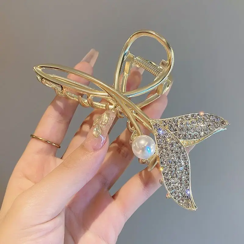 Gold Shark Hair Clip with Pearl & Crystal Detail - Image 21
