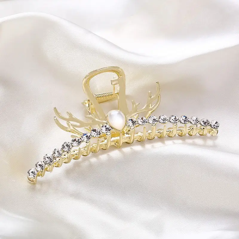 Gold Shark Hair Clip with Pearl & Crystal Detail - Image 22