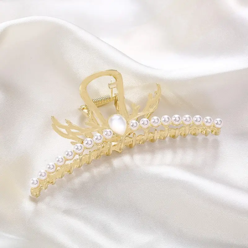 Gold Shark Hair Clip with Pearl & Crystal Detail - Image 24