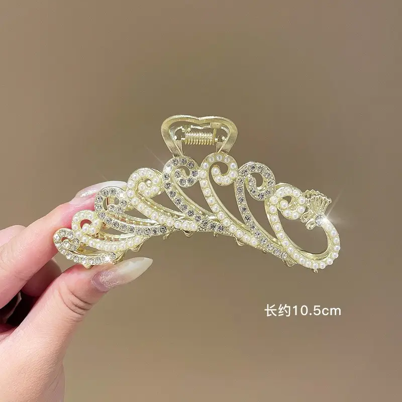 Gold Shark Hair Clip with Pearl & Crystal Detail - Image 27