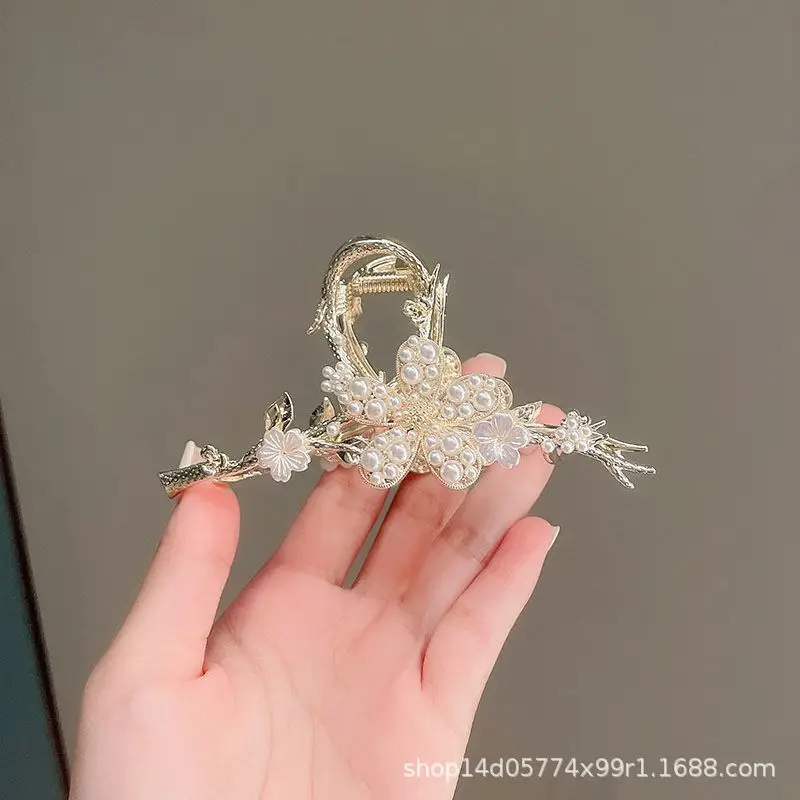 Gold Shark Hair Clip with Pearl & Crystal Detail - Image 3