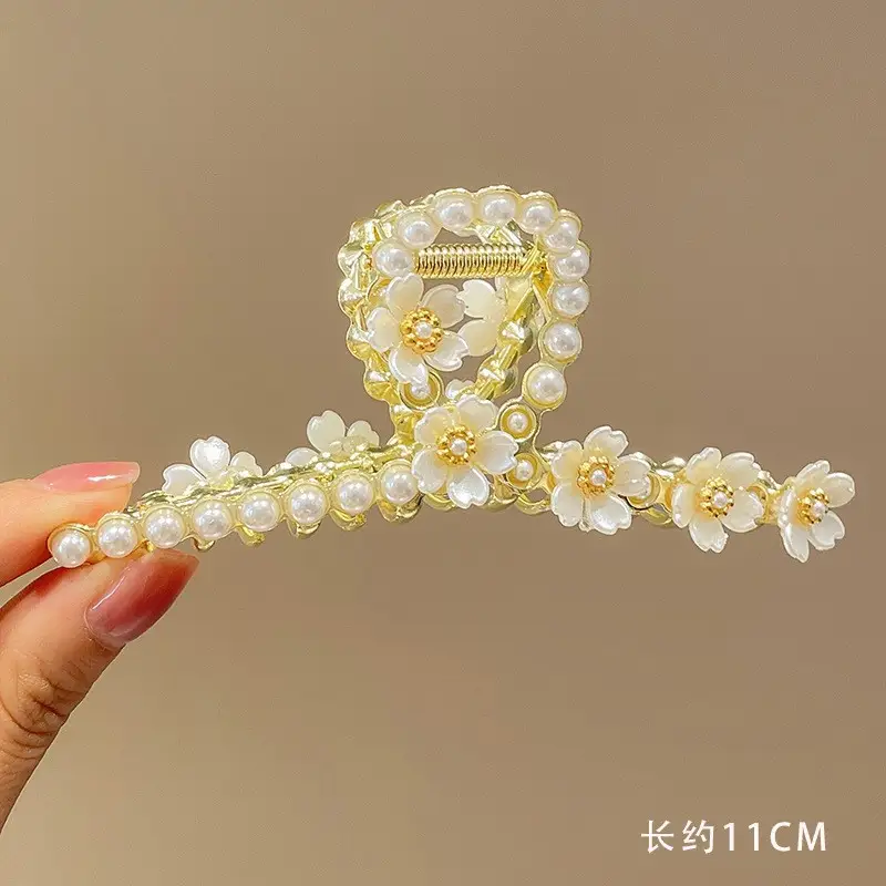 Gold Shark Hair Clip with Pearl & Crystal Detail - Image 4