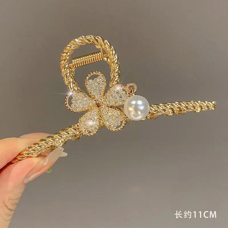 Gold Shark Hair Clip with Pearl & Crystal Detail - Image 7