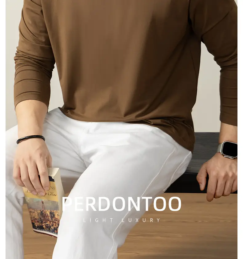 Men Long Sleeve T-Shirt White Solid Color — feature 29