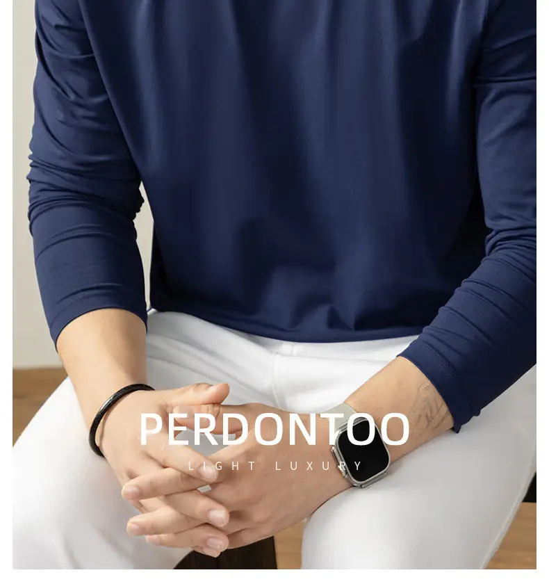 Men Long Sleeve T-Shirt White Solid Color — feature 32