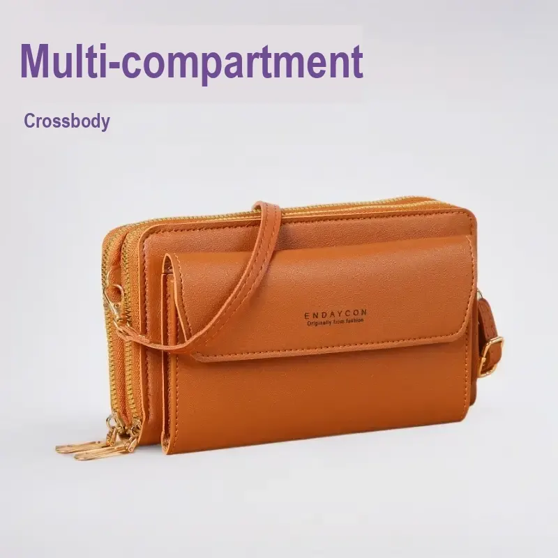 Women's PU Leather Crossbody Phone Bag With Zipper Compartments - Image 17
