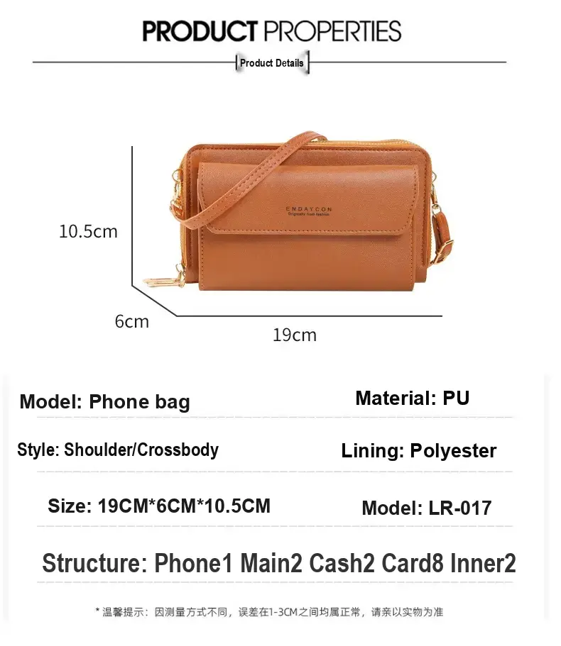 Brown bag dimensions, material, lining and compartment details