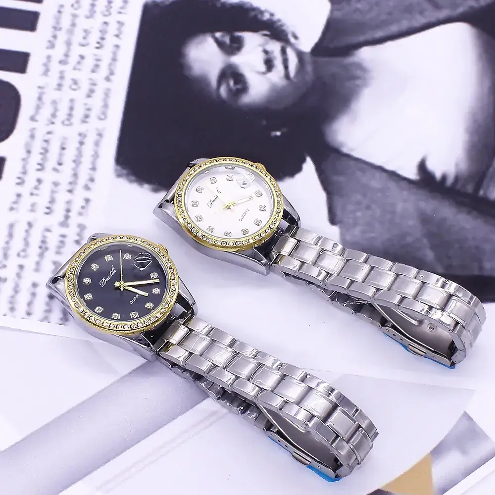 Ladies Quartz Watch Gold Dial Silver Band Waterproof - Image 4