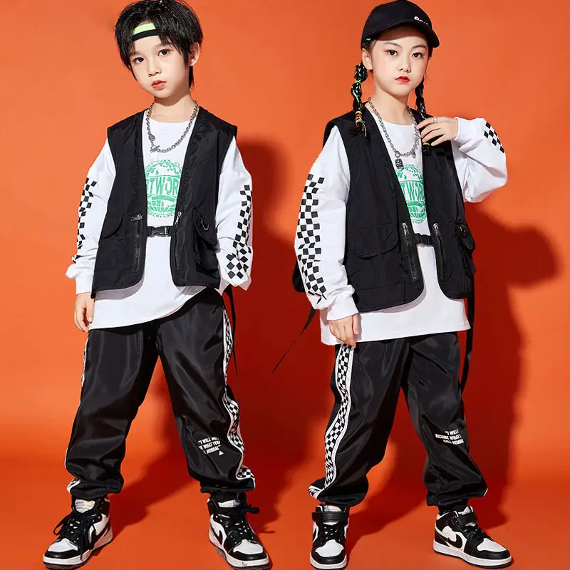 Boys Hip-Hop Track Suit Black White Patterned Pants