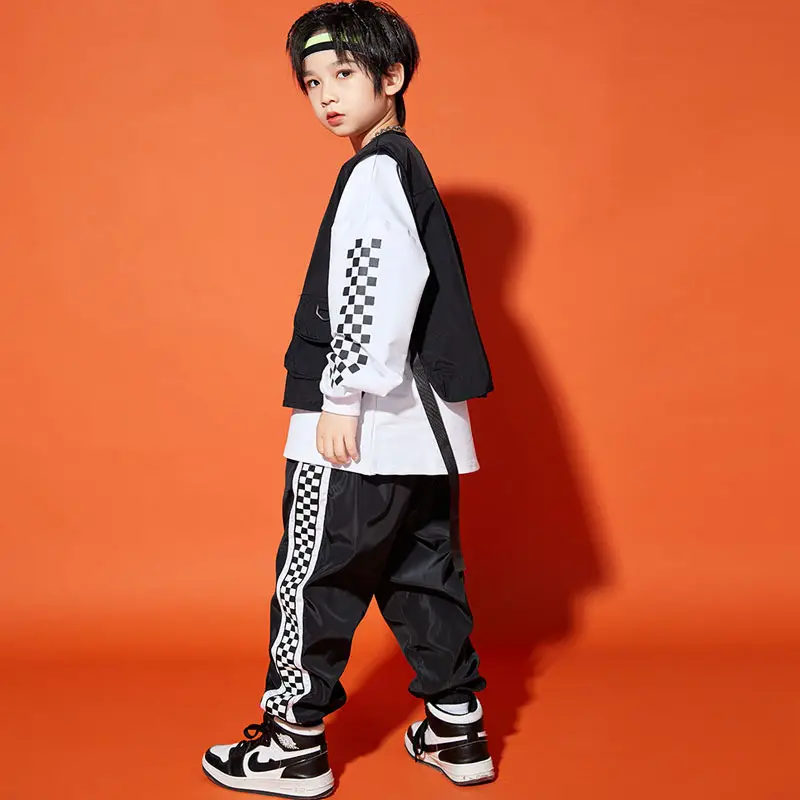 Boys Hip-Hop Track Suit Black White Patterned Pants