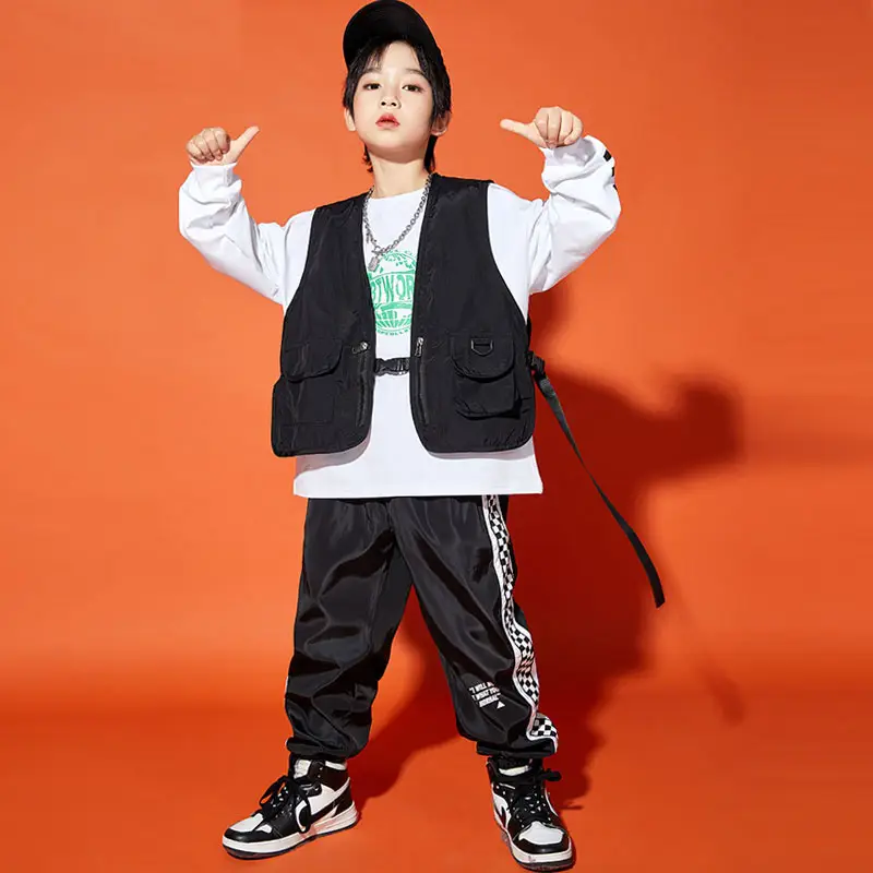Boys Hip-Hop Track Suit Black White Patterned Pants