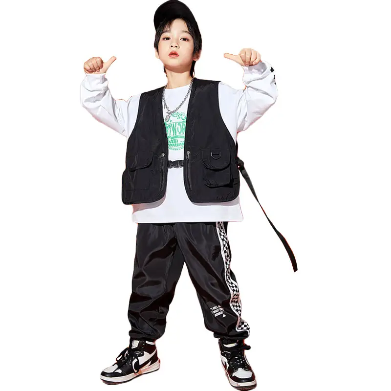 Boys Hip-Hop Track Suit Black White Patterned Pants