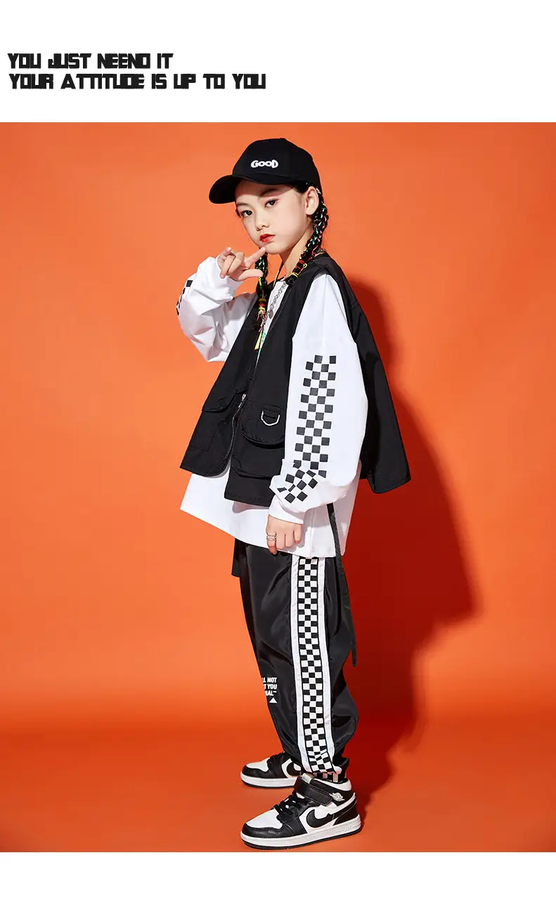 Boys Hip-Hop Track Suit Black White Patterned Pants — feature 10