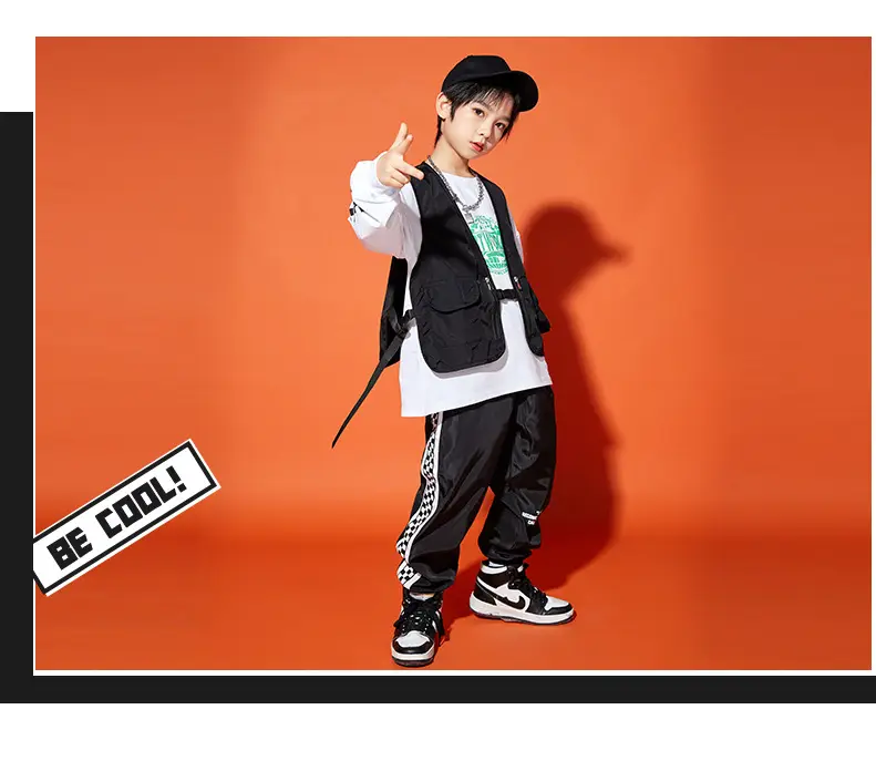 Boys Hip-Hop Track Suit Black White Patterned Pants — feature 11