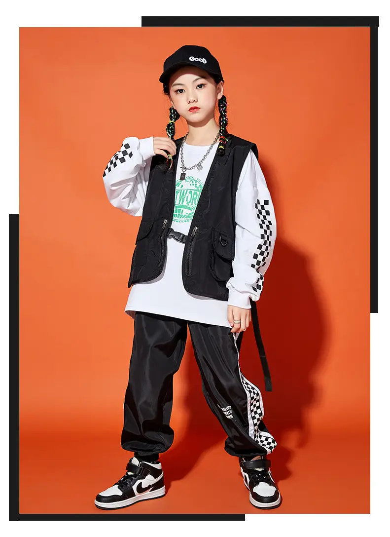 Boys Hip-Hop Track Suit Black White Patterned Pants — feature 7