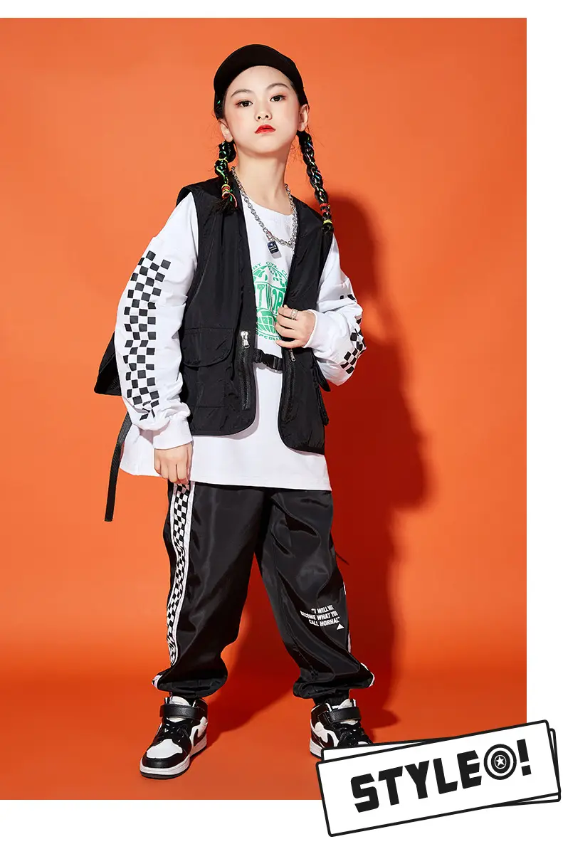 Boys Hip-Hop Track Suit Black White Patterned Pants — feature 8