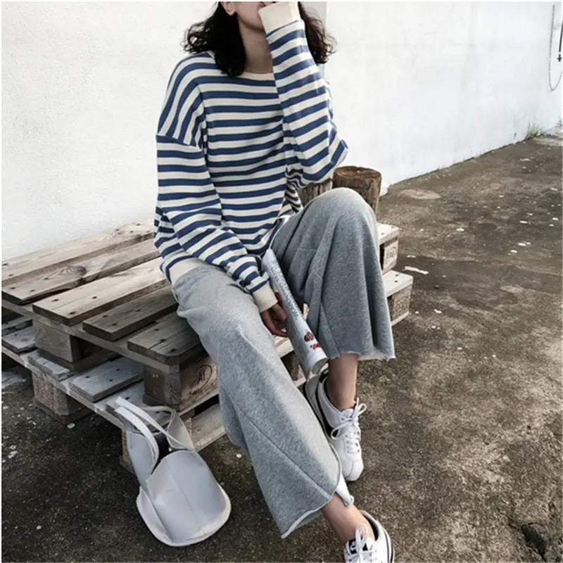 Women Striped Long Sleeve Sweatshirt Loose Slimming - Image 5