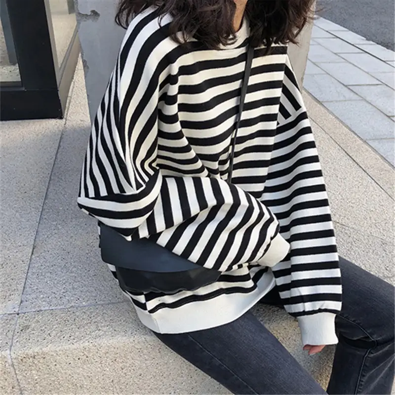 Women Striped Long Sleeve Sweatshirt Loose Slimming - Image 6
