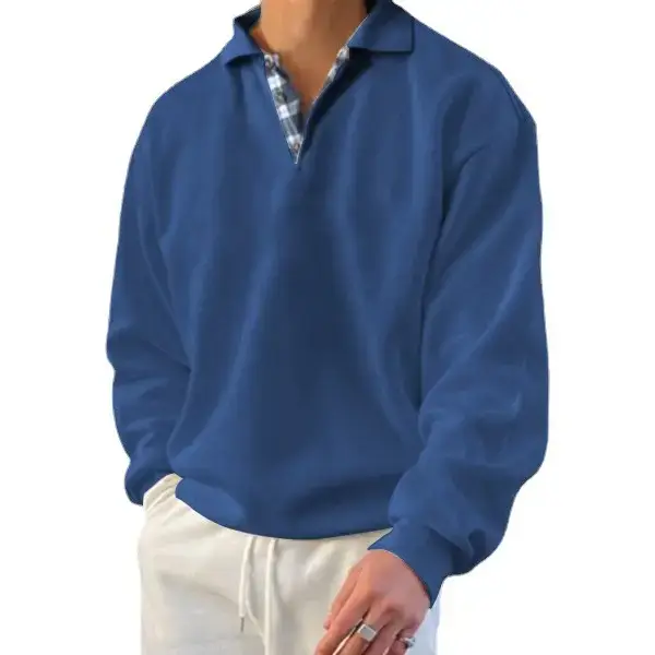 Men's Pink Long Sleeve V Neck Lapel Sweatshirt - Image 16