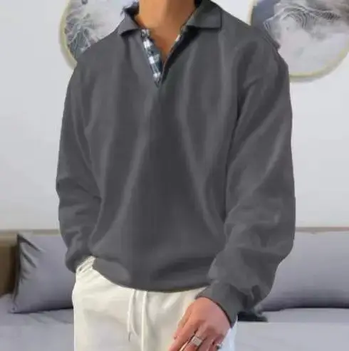 Men's Pink Long Sleeve V Neck Lapel Sweatshirt - Image 11