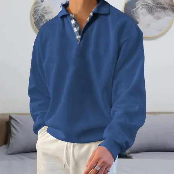 Men's Pink Long Sleeve V Neck Lapel Sweatshirt - Image 3