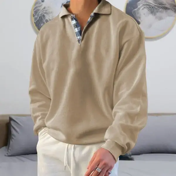 Men's Pink Long Sleeve V Neck Lapel Sweatshirt - Image 7