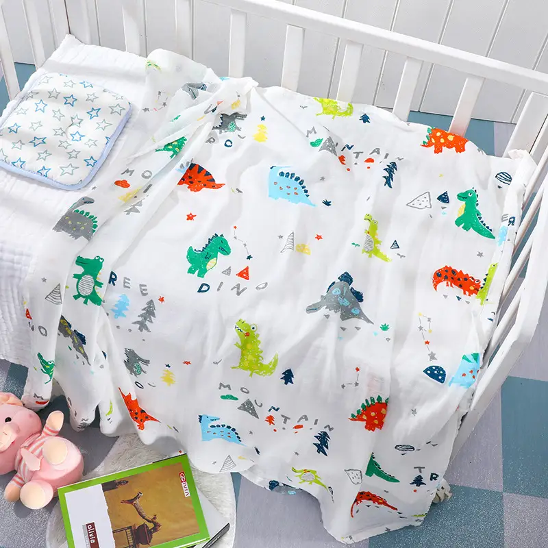 Newborn Baby Swaddle Quilt with Dinosaur Print - Image 2