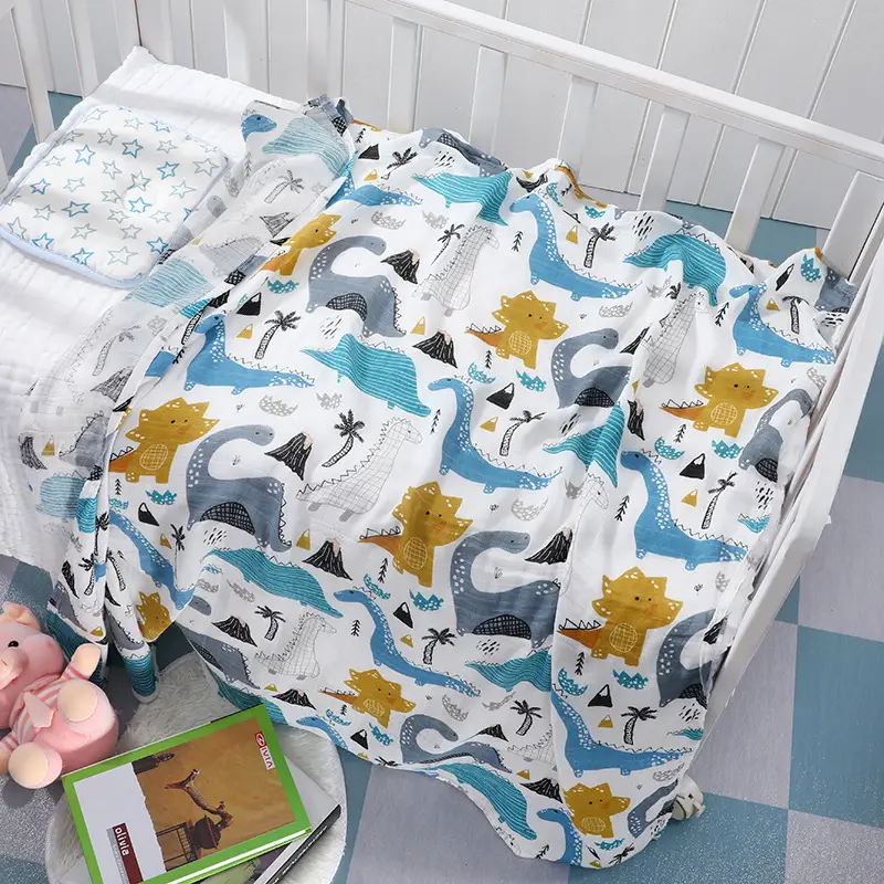 Newborn Baby Swaddle Quilt with Dinosaur Print - Image 4