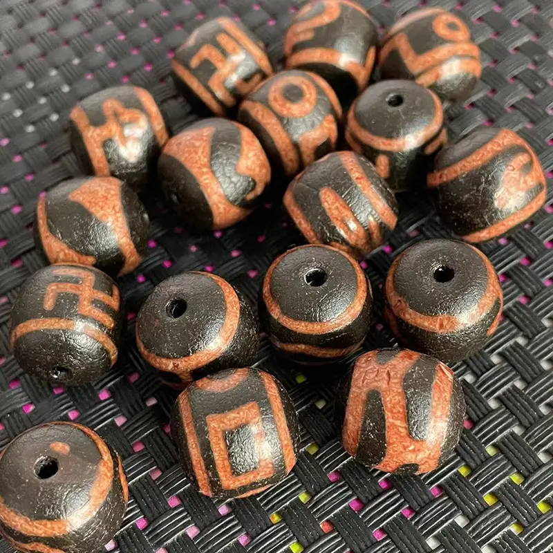 Xizang Beads Natural Agate 14x15mm Orange Meat Design - Image 2