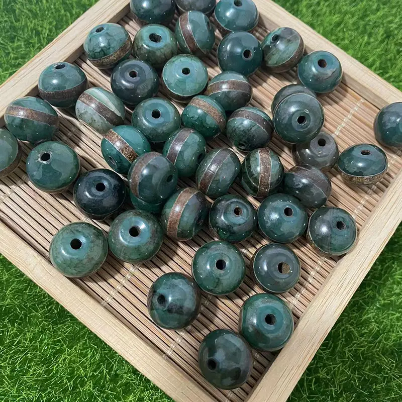 Tianzhu Bodhi Green Ate beads 10x14mm high gloss