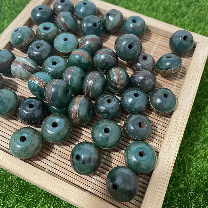 Tianzhu Bodhi Green Ate beads 10x14mm high gloss