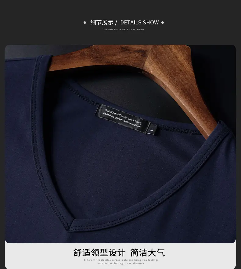Men V-neck Long Sleeve T-Shirt Grey Korean Style — feature 11
