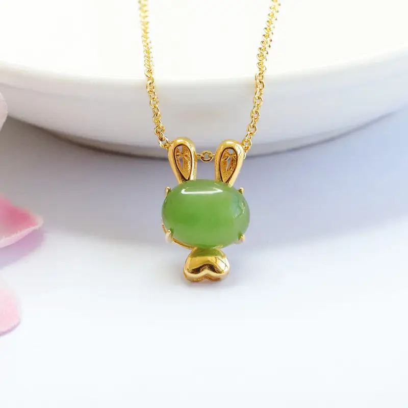 Guan Yu Jade Rabbit Necklace S925 Gold — feature 4