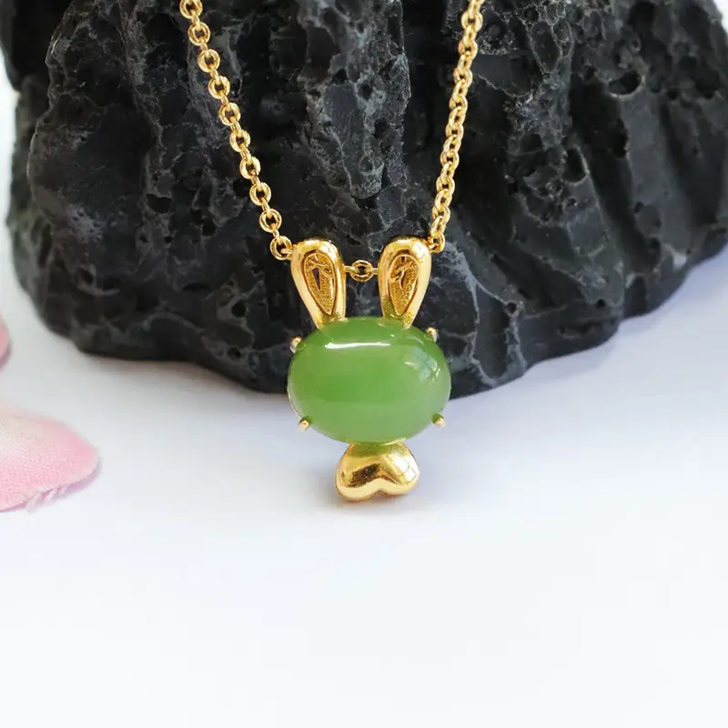 Guan Yu Jade Rabbit Necklace S925 Gold — feature 9