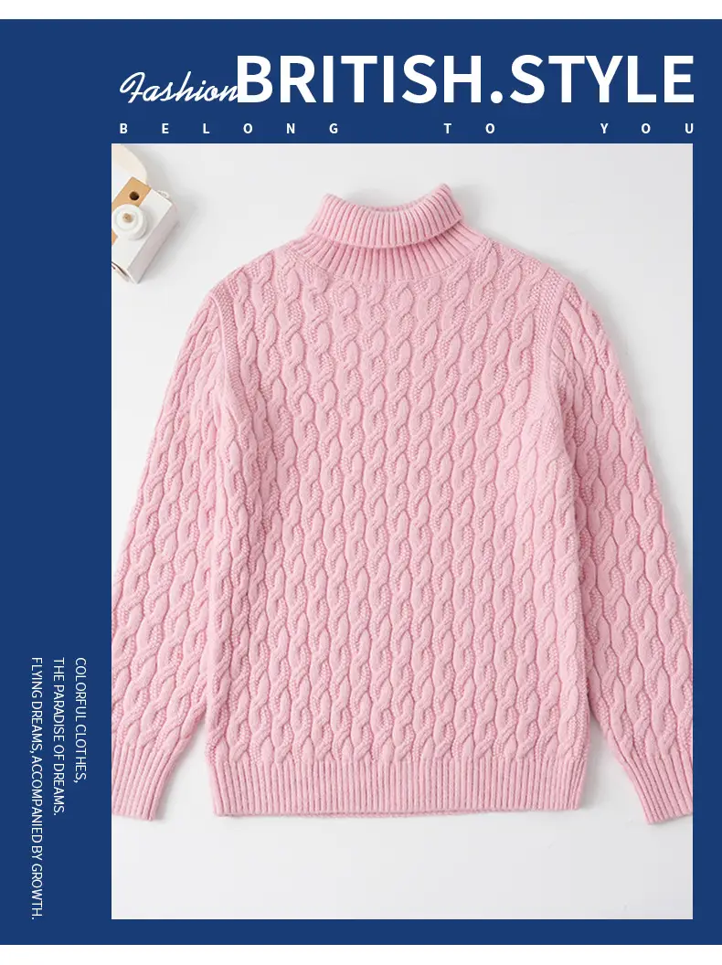 2025 Winter Kids Knit Turtleneck Pullover Medium Large — feature 2