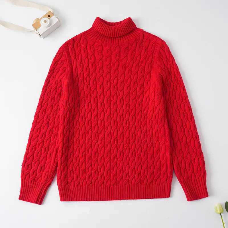 2025 Winter Kids Knit Turtleneck Pullover Medium Large - Image 4