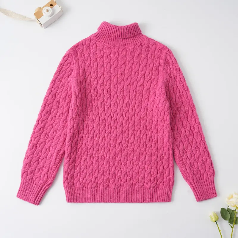 2025 Winter Kids Knit Turtleneck Pullover Medium Large - Image 5
