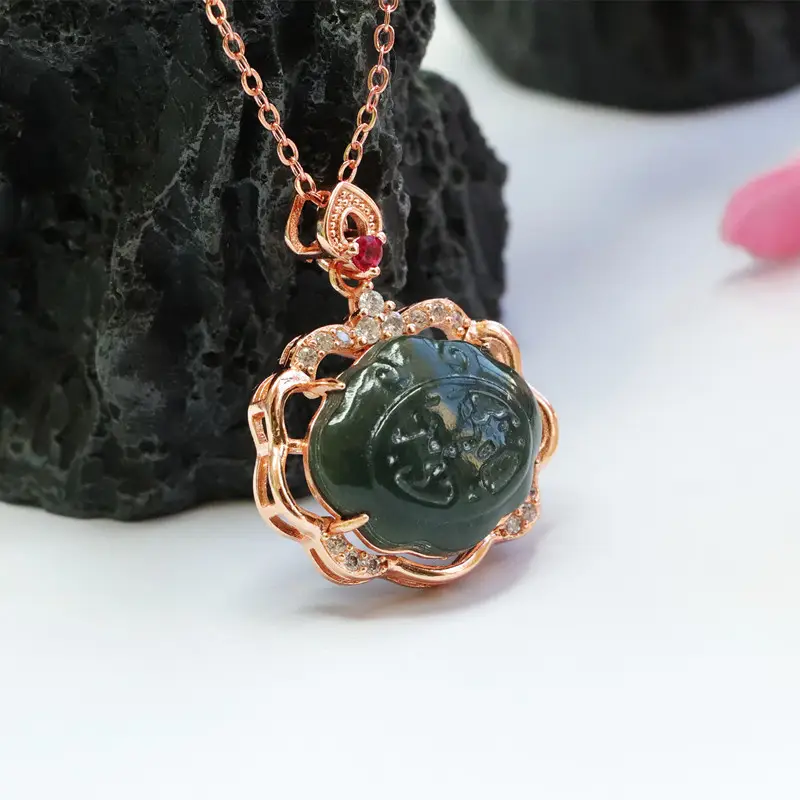 Guan Yu Jade Pendant Necklace with Red Stone — feature 10