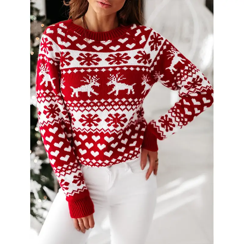 2022 Red White Knitted Women's Christmas Sweater Set - Image 5