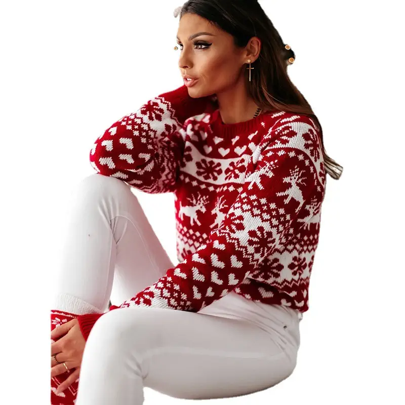 2022 Red White Knitted Women's Christmas Sweater Set - Image 7