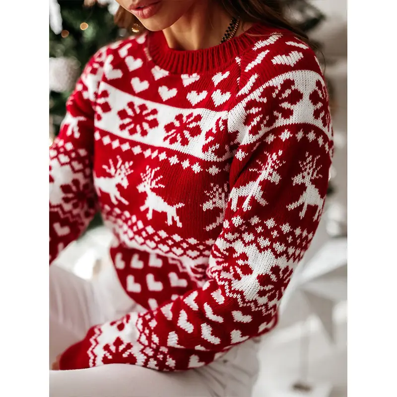 2022 Red White Knitted Women's Christmas Sweater Set — feature 14