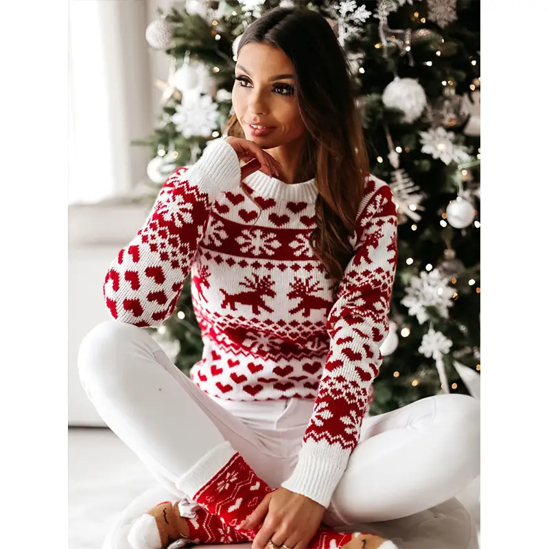 2022 Red White Knitted Women's Christmas Sweater Set — feature 15