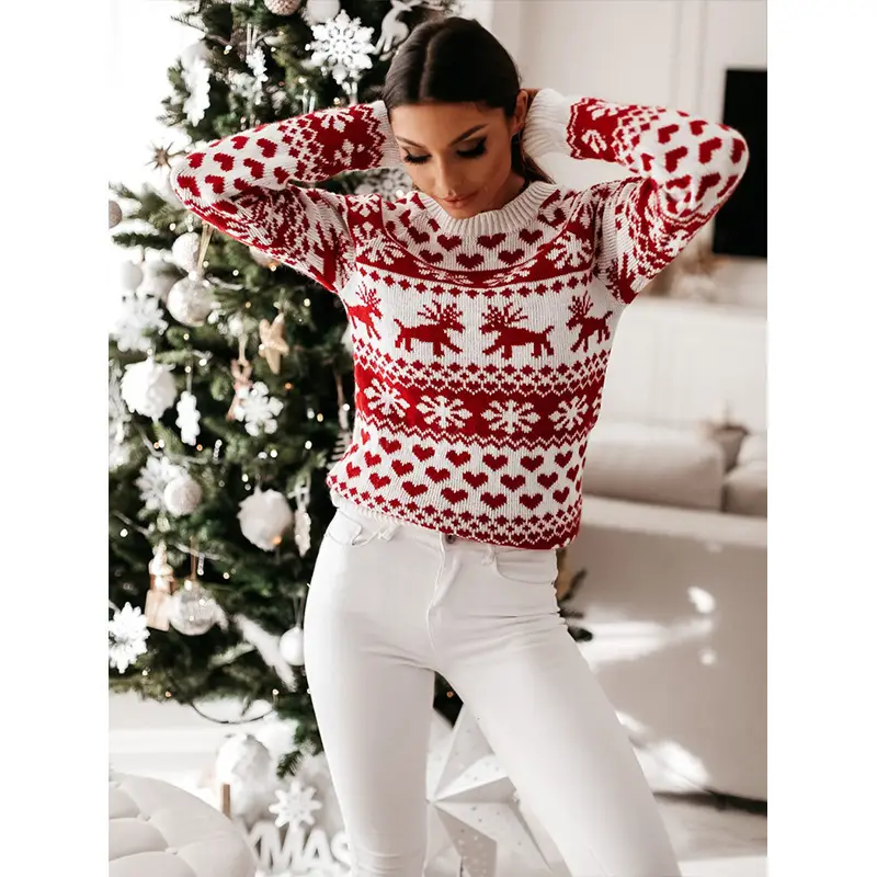 2022 Red White Knitted Women's Christmas Sweater Set — feature 17