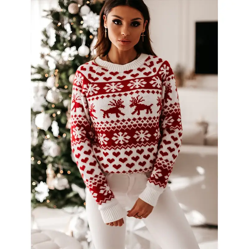2022 Red White Knitted Women's Christmas Sweater Set — feature 19