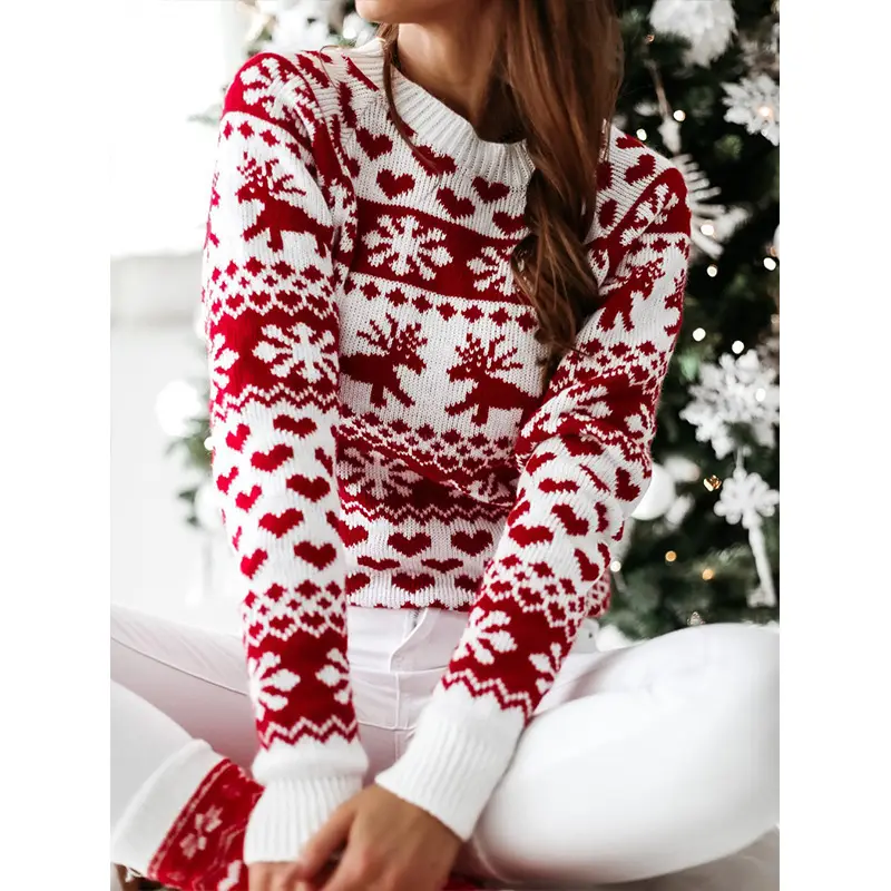 2022 Red White Knitted Women's Christmas Sweater Set — feature 21