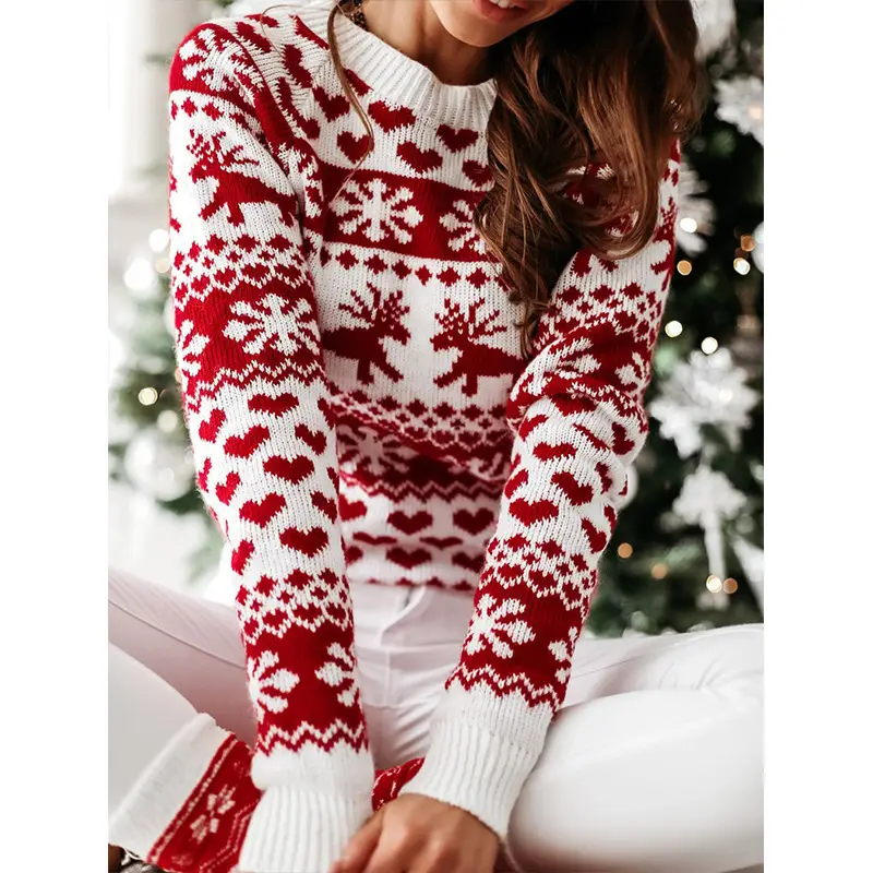 2022 Red White Knitted Women's Christmas Sweater Set — feature 24