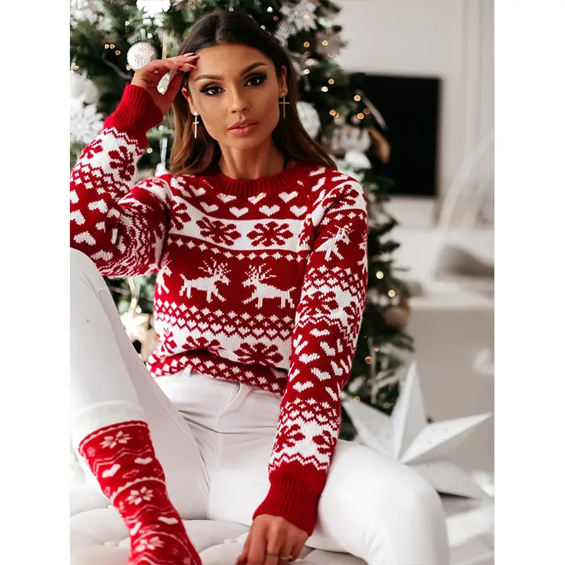2022 Red White Knitted Women's Christmas Sweater Set — feature 25