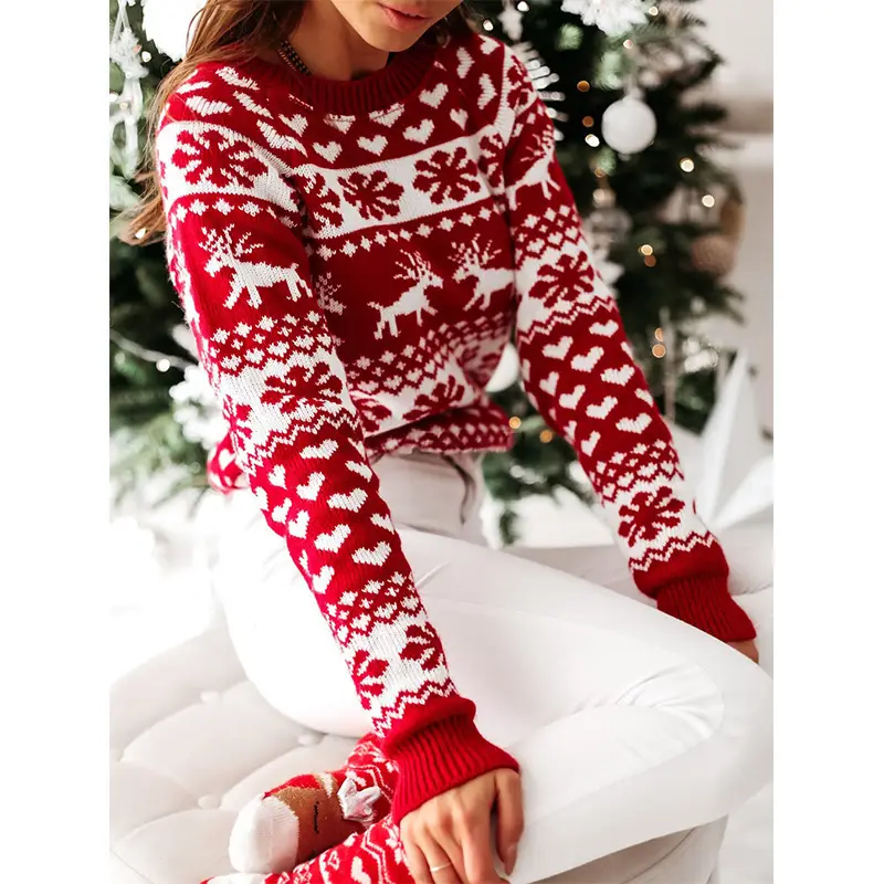 2022 Red White Knitted Women's Christmas Sweater Set — feature 27