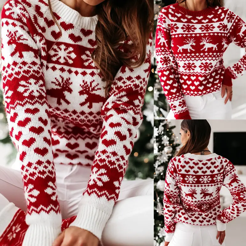 2022 Red White Knitted Women's Christmas Sweater Set — feature 7