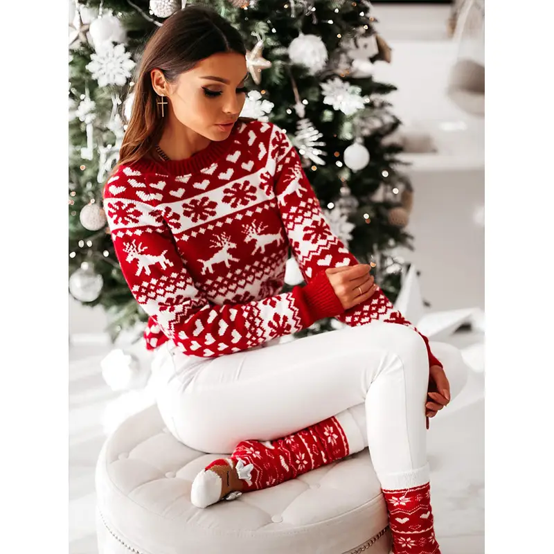 2022 Red White Knitted Women's Christmas Sweater Set — feature 8